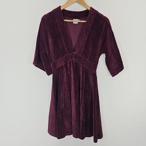 Asos Burgundy Crushed Velvet A line V Neck Dress 4